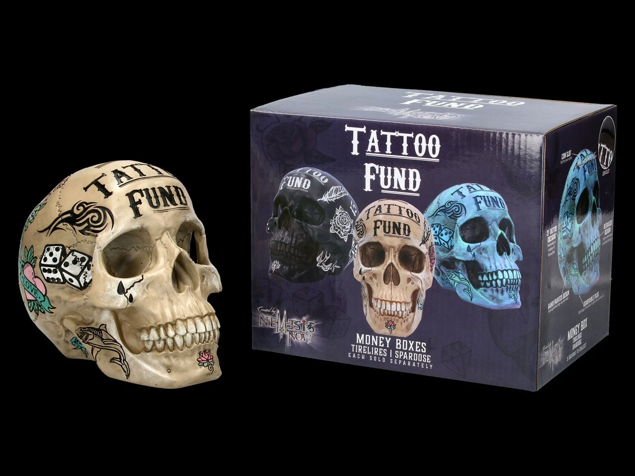 NEMESIS NOW Totenkopf - Tattoo Spardose - Knochenfarben 4 NEMESIS NOW Totenkopf - Tattoo Spardose - Knochenfarben – Bild 2