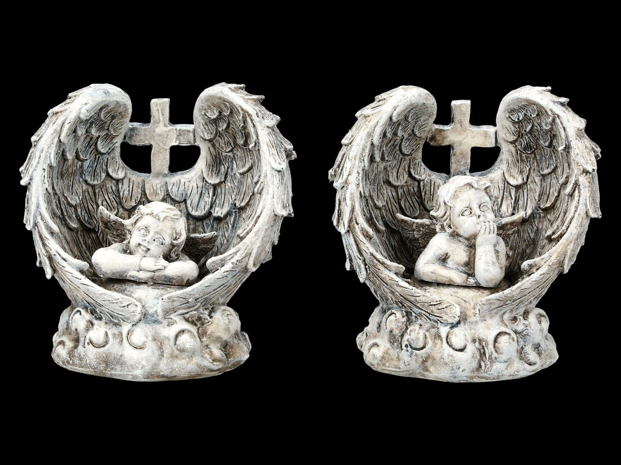 Kleine Grabengel Figuren Mit Kreuz - 2er Set 3 Kleine Grabengel Figuren Mit Kreuz - 2er Set