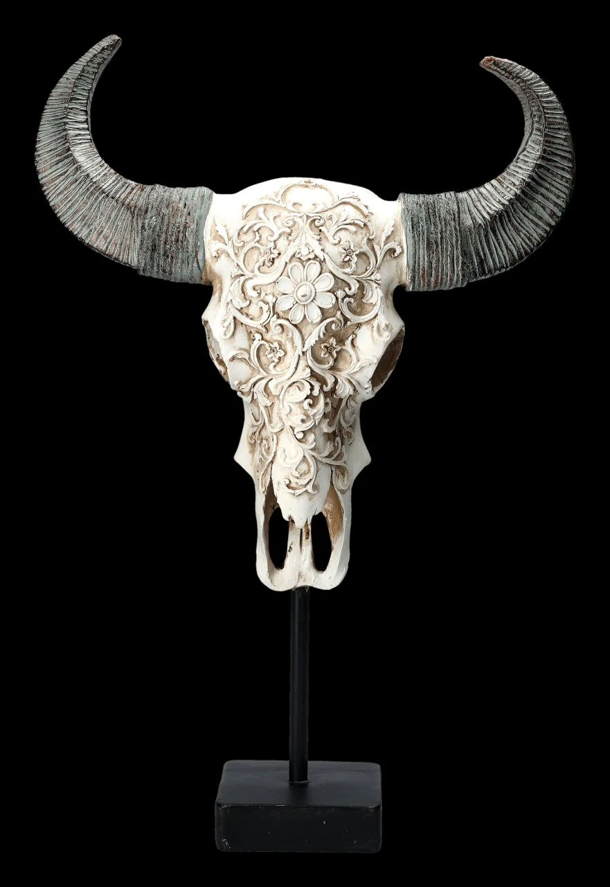 Bullen Totenkopf - Verziert Mit Ständer 3 Bullen Totenkopf - Verziert Mit Ständer