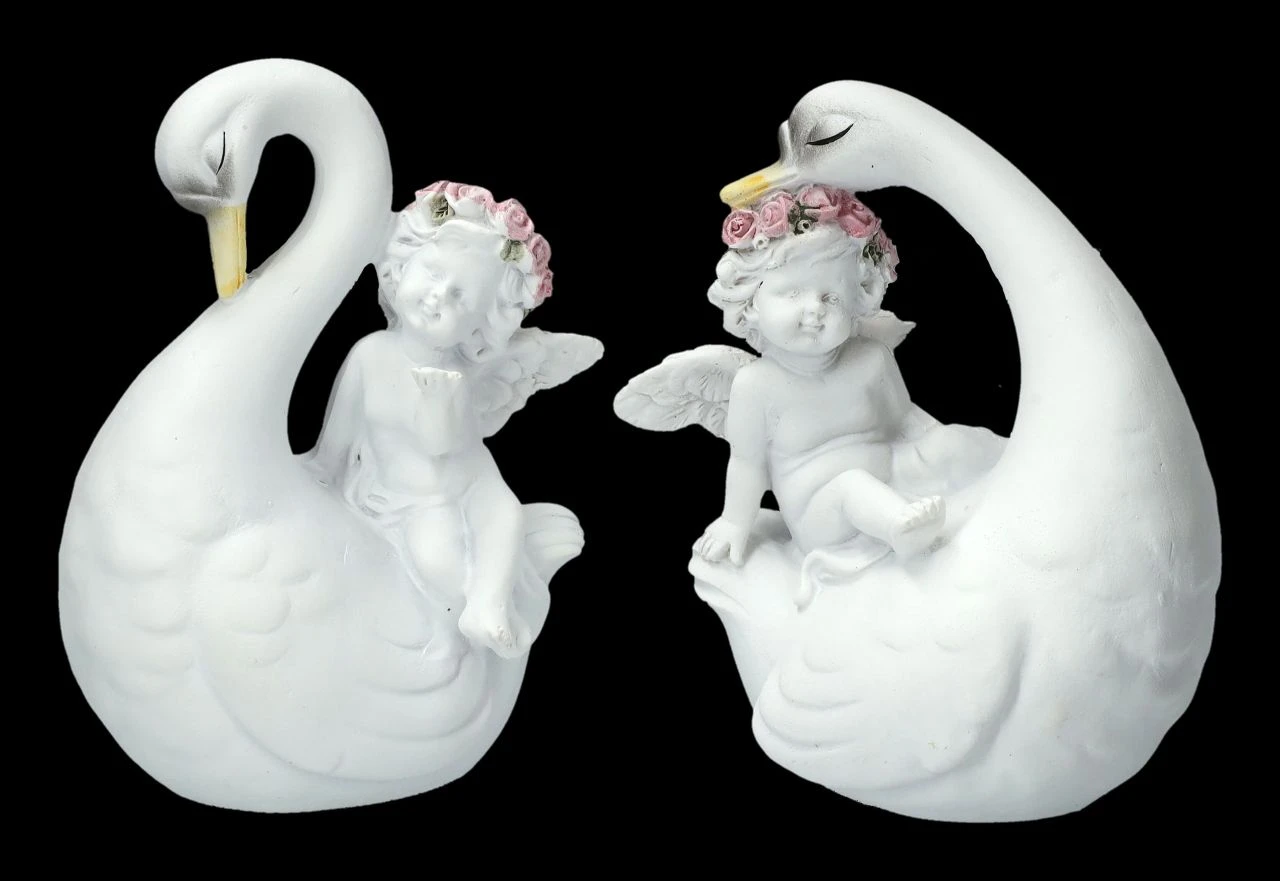 Engel Figuren - Putten Auf Schwänen 2er Set 3 Engel Figuren - Putten Auf Schwänen 2er Set