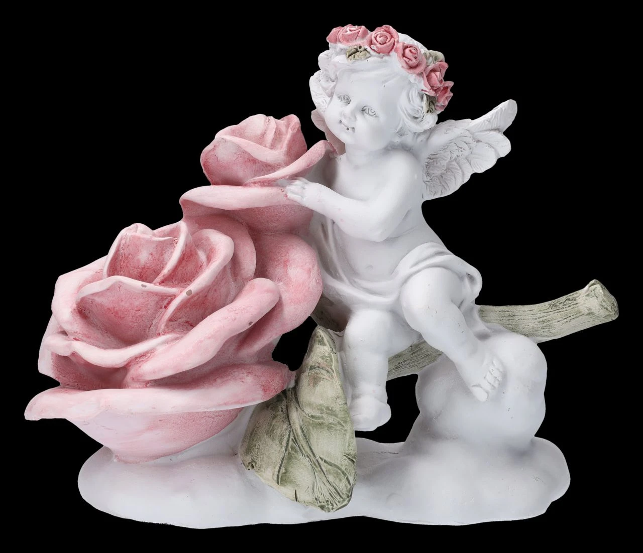 Engel Figur - Putte Mit Großer Rose 3 Engel Figur - Putte Mit Großer Rose
