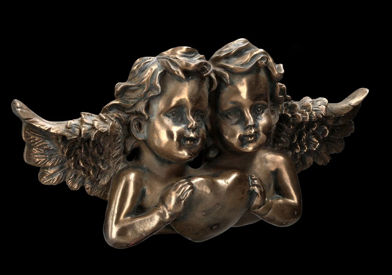 Wanddeko - Putten Mit Herz Bronziert 4 Wanddeko - Putten Mit Herz Bronziert – Bild 2