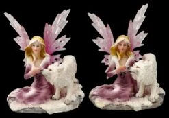 Elfen Figuren 2er Set - Rosa Feen Mit Wolf Babys