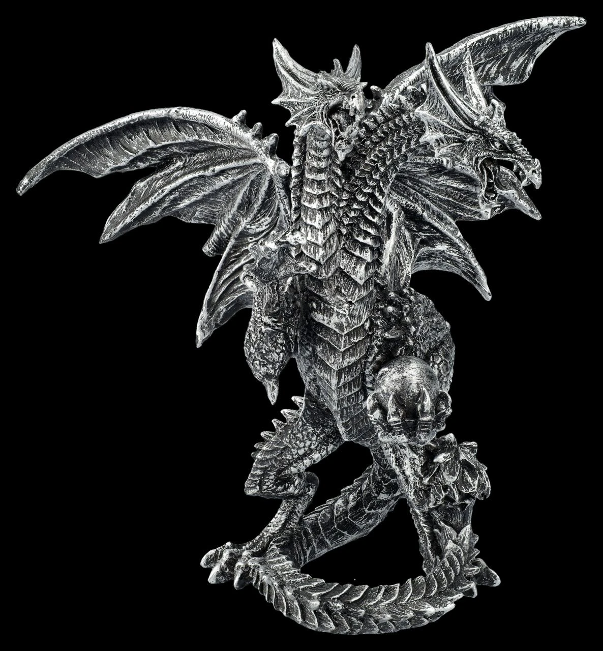Drachenfigur Silber - Zweiköpfige Hydra 3 Drachenfigur Silber - Zweiköpfige Hydra