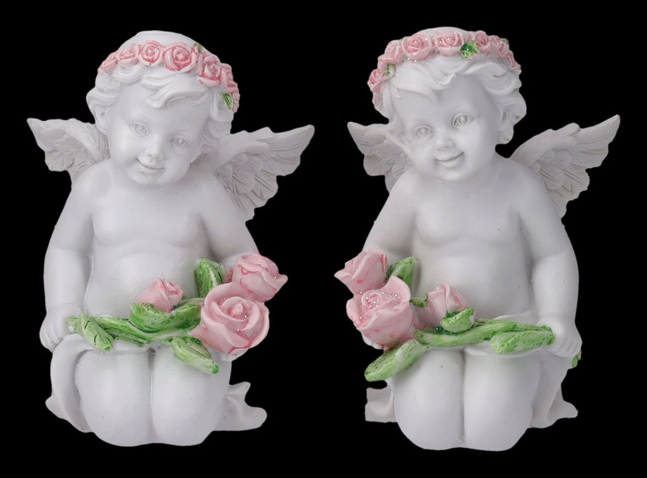 Engel Figuren 2er Set - Putten Mit Rosen 3 Engel Figuren 2er Set - Putten Mit Rosen