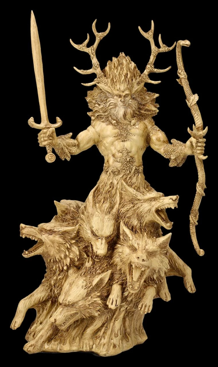 Cernunnos Figur Beige - Keltischer Gott Mit Wölfen 3 Cernunnos Figur Beige - Keltischer Gott Mit Wölfen