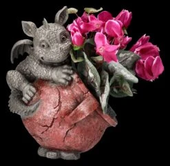Garten Figur - Drache Auf Blumentopf Links
