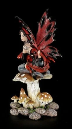 Elfen Figur - Haleone Mit Drachenbaby Auf Pilz 14 Elfen Figur - Haleone Mit Drachenbaby Auf Pilz -Statuen Modell Verkauf 6686 2 elfe drachen pilz rot 2 1280x1280