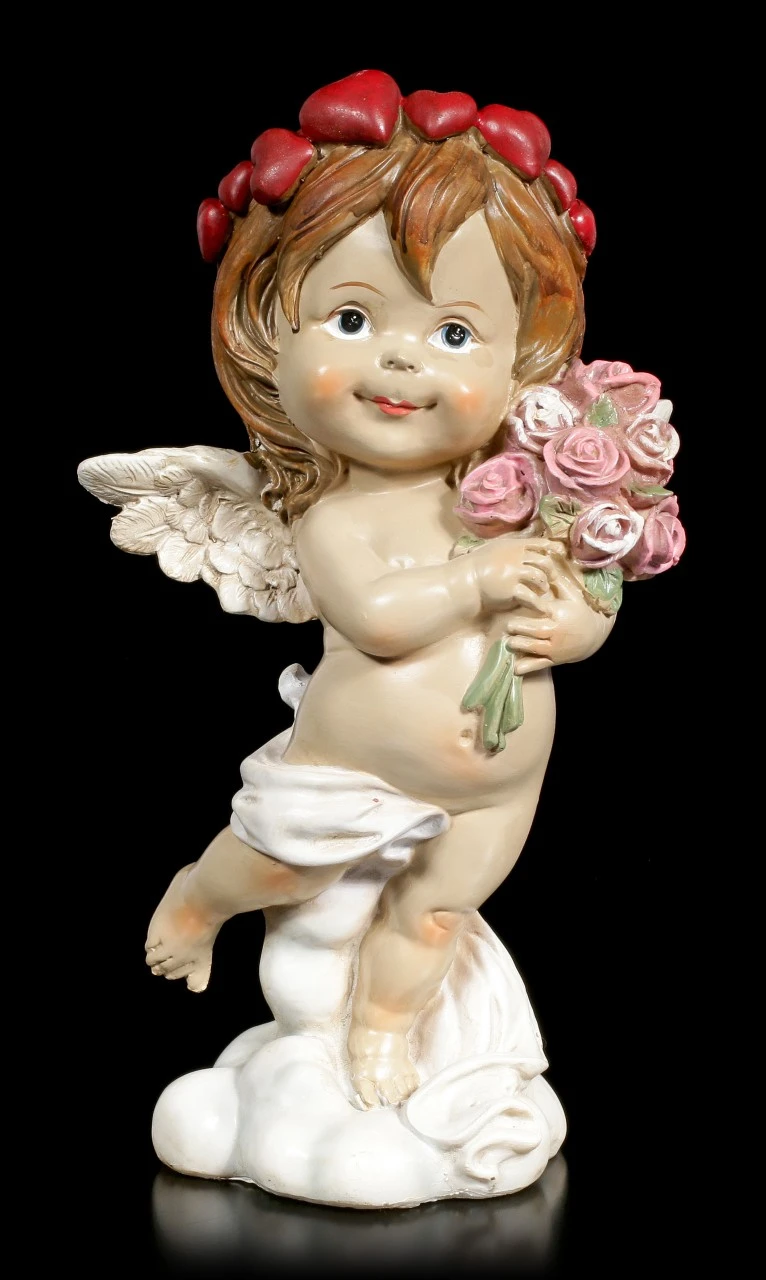 Cherub Figur - Kleiner Engel Mit Blumenstrauß 3 Cherub Figur - Kleiner Engel Mit Blumenstrauß
