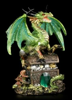 Drachen Figur - Grün Mit Schatztruhe