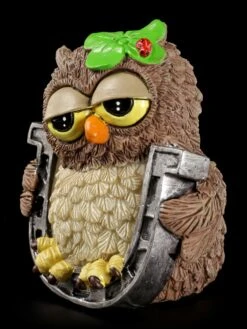 Lustige Eulen Figur - "Viel Glück" Mit Hufeisen
