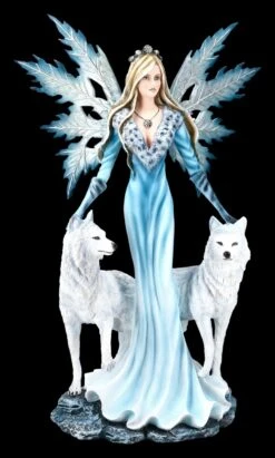 Große Elfen Figur - Kimama Mit Zwei Weißen Wölfen