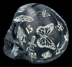 NEMESIS NOW Totenkopf - Tattoo Spardose - Schwarz -Statuen Modell Verkauf FS21507 Totenkopf Tattoo Spardose schwarz 5 1280x1280