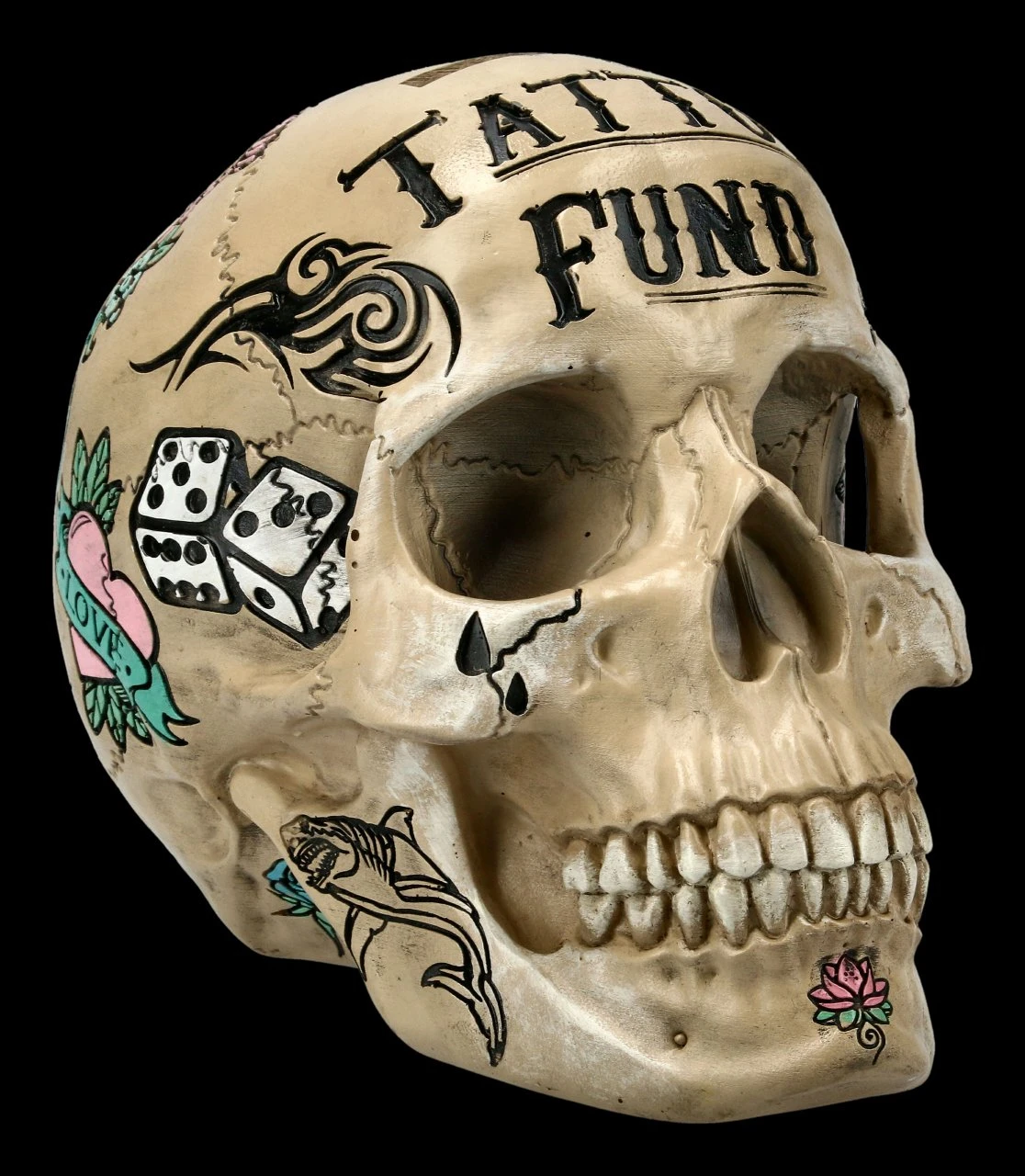 NEMESIS NOW Totenkopf - Tattoo Spardose - Knochenfarben 3 NEMESIS NOW Totenkopf - Tattoo Spardose - Knochenfarben