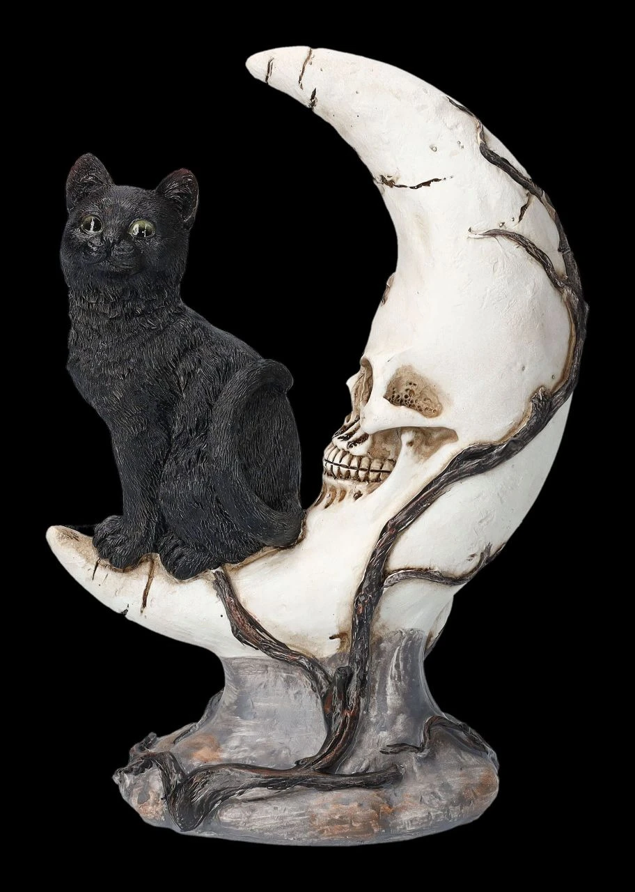 Totenkopf Mond Mit Schwarzer Katze 4 Totenkopf Mond Mit Schwarzer Katze – Bild 2