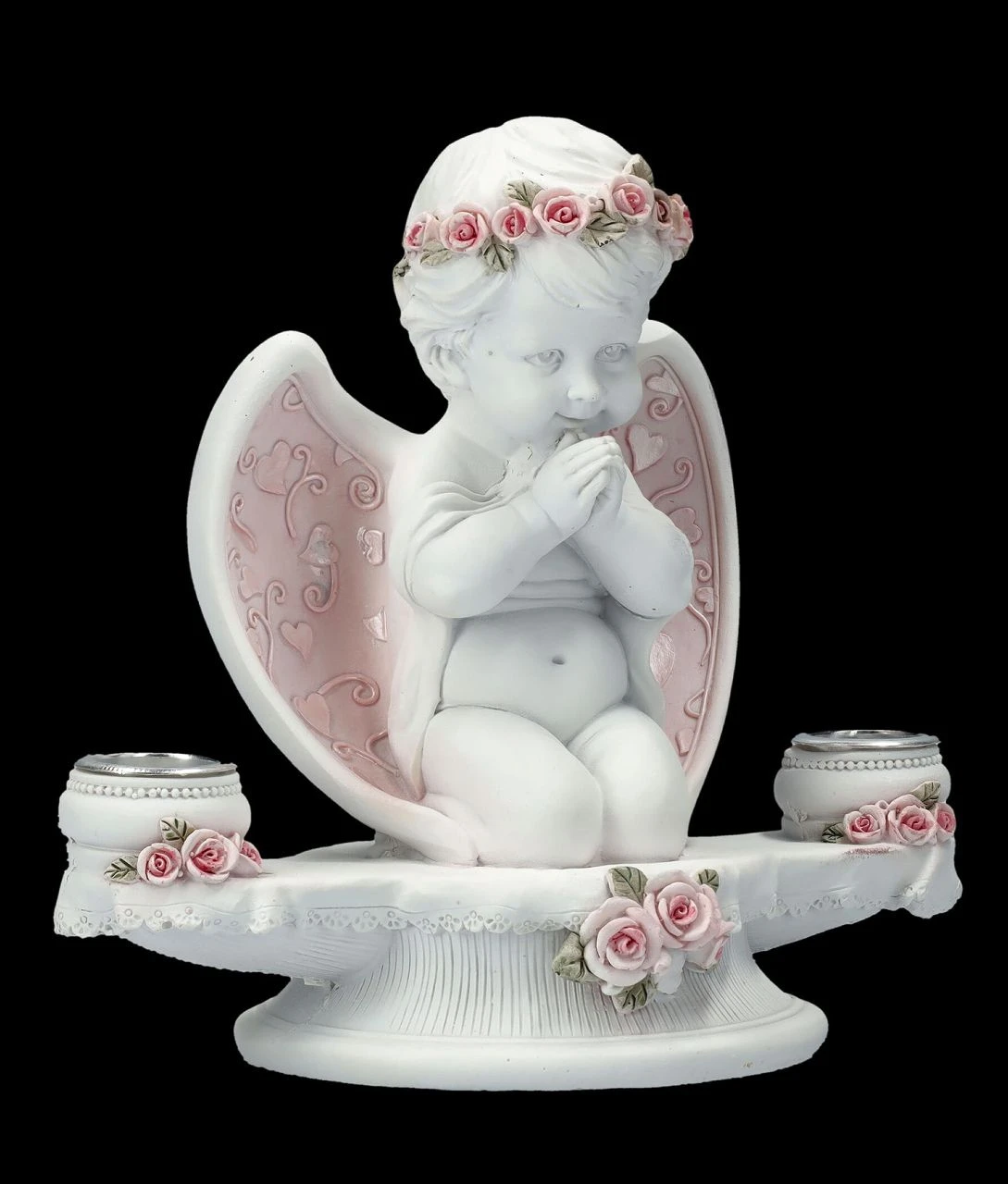 Kerzenhalter Engel - Putte Mit Rosa Rosen 6 Kerzenhalter Engel - Putte Mit Rosa Rosen – Bild 4