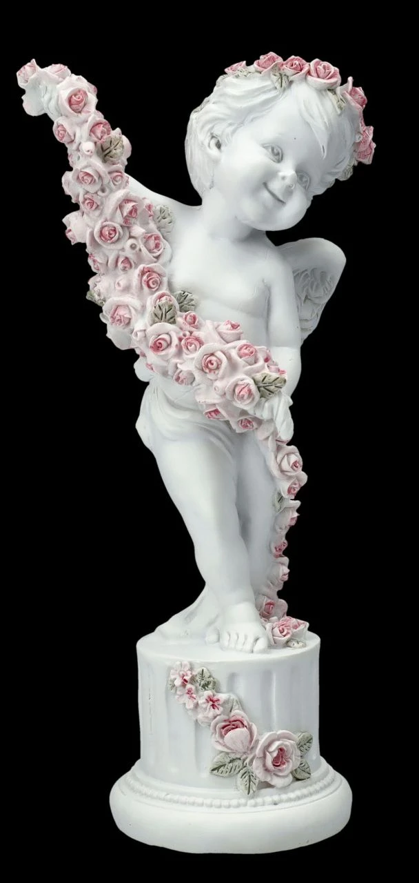 Engel Figur - Putte Mit Rosen Auf Säule 4 Engel Figur - Putte Mit Rosen Auf Säule – Bild 2