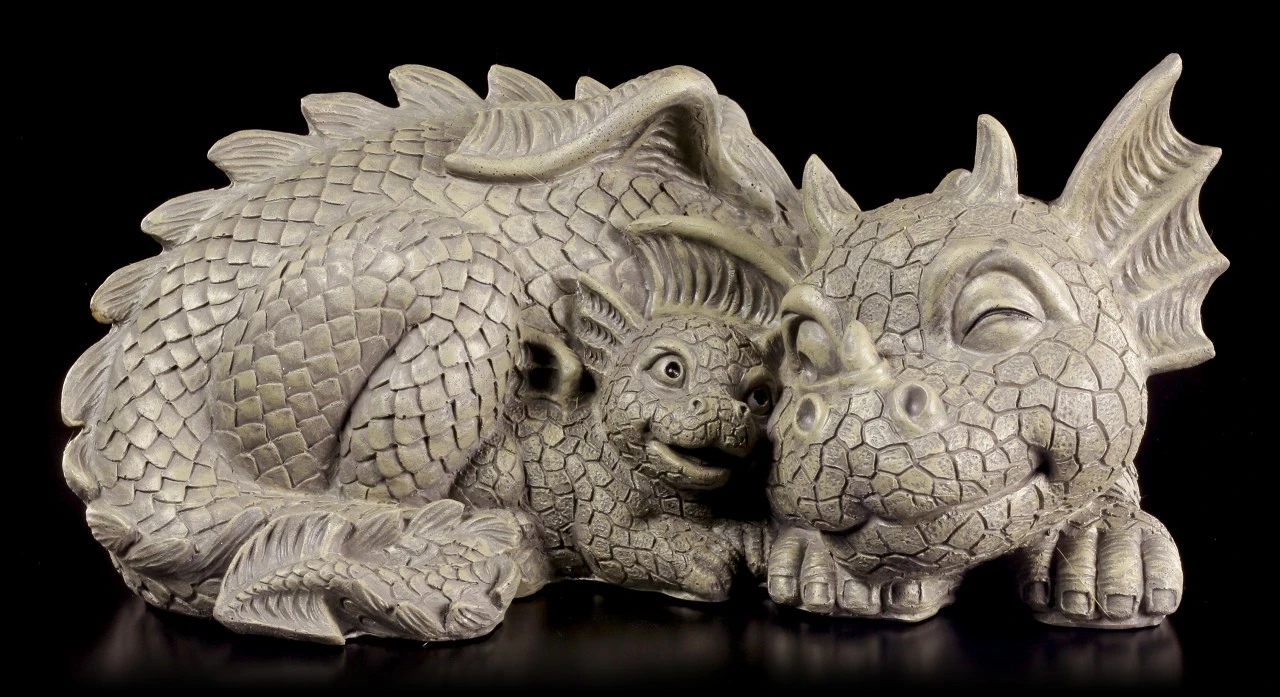 Drachen Gartenfigur - Mutter Mit Babydrache 4 Drachen Gartenfigur - Mutter Mit Babydrache – Bild 2