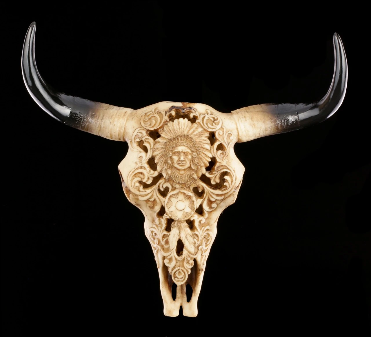 Rinder Schädel Mit Indianerkopf - Old Spirit 3 Rinder Schädel Mit Indianerkopf - Old Spirit