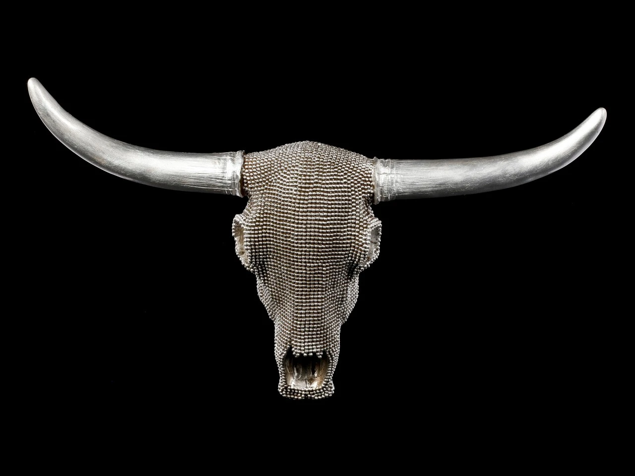 Wandrelief Büffel Schädel - Silber Noppen 3 Wandrelief Büffel Schädel - Silber Noppen