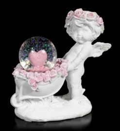 Weiße Cherub Figur Mit Schneekugel